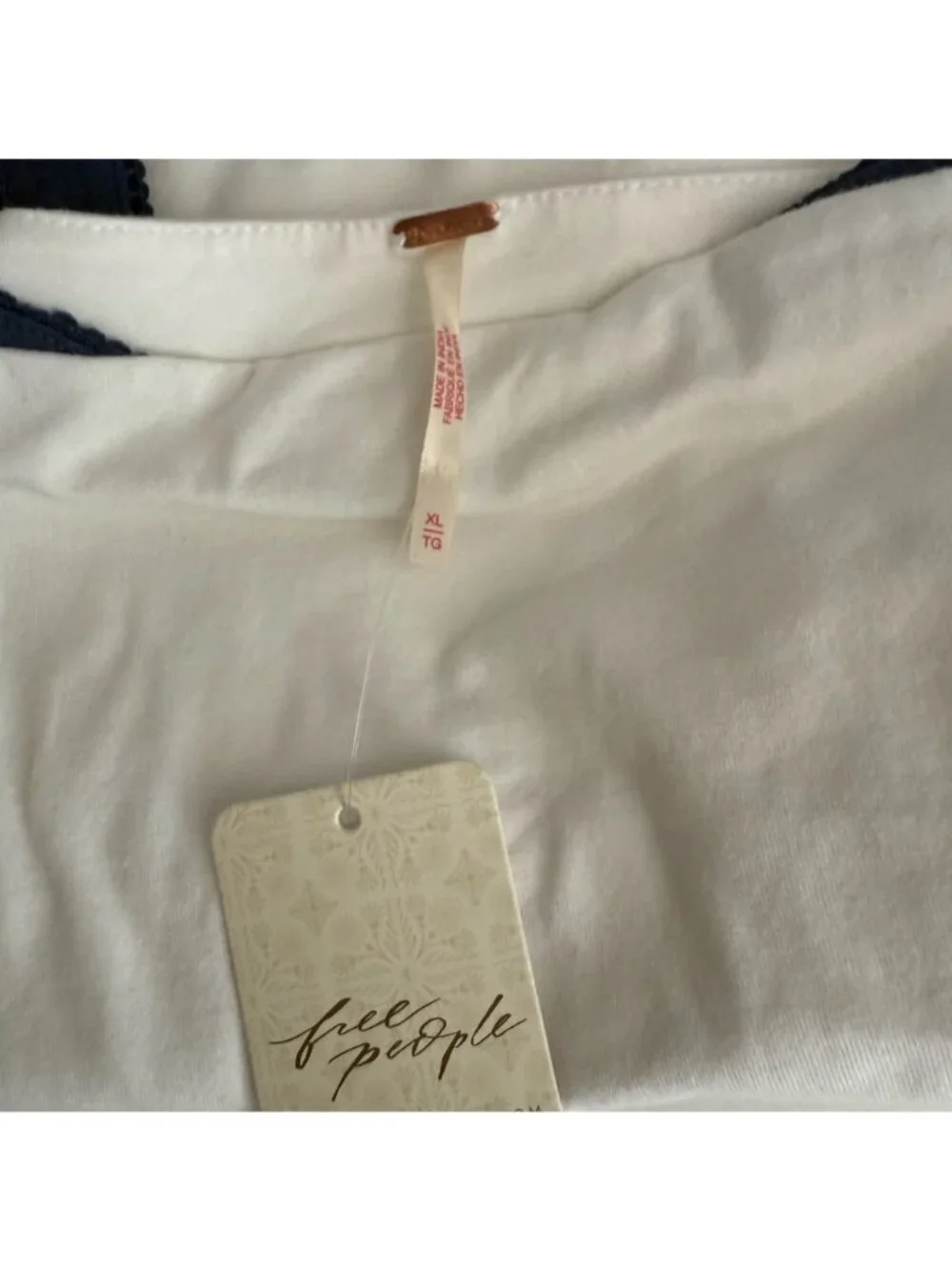 Free People Women's Colorblock Ruched Tank Top Ivory Blue Cotton XL